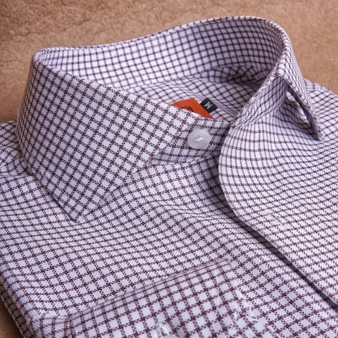 Brown White Square Check Cotton Shirt