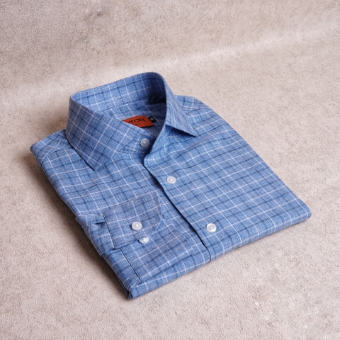 Blue & White Plaid Cotton Shirt