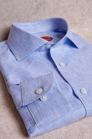 Azure Linen Herringbone Shirt