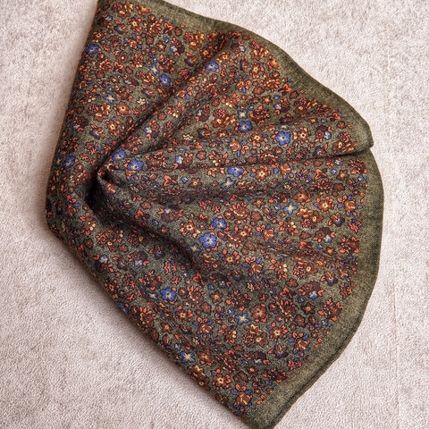 Green Floral Wool Pocket Square