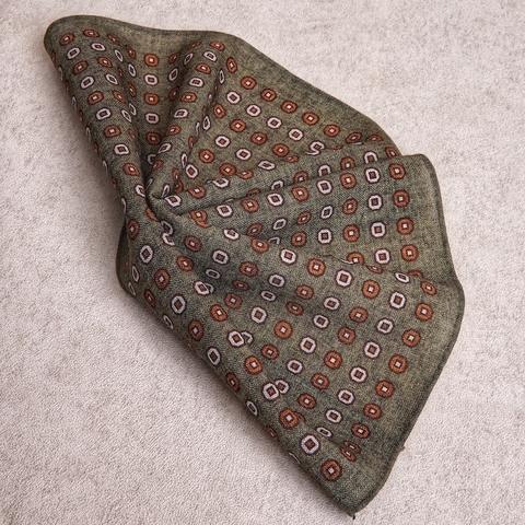 Green Geometric Wool Pocket Square
