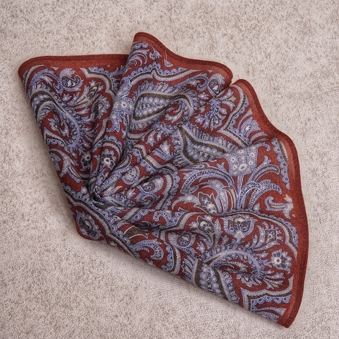 Burgundy Paisley Wool Pocket Square