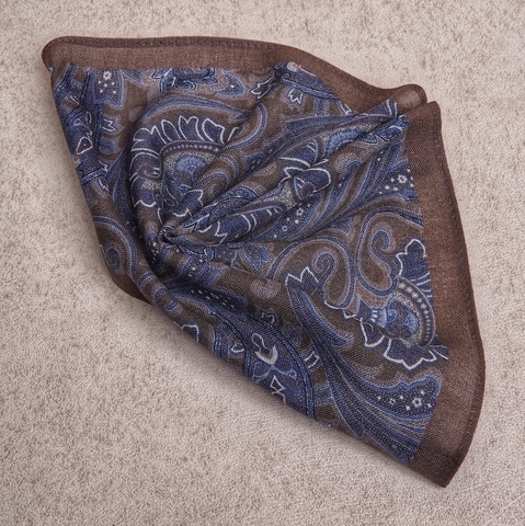 Walnut Paisley Artisan Wool Pocket Square