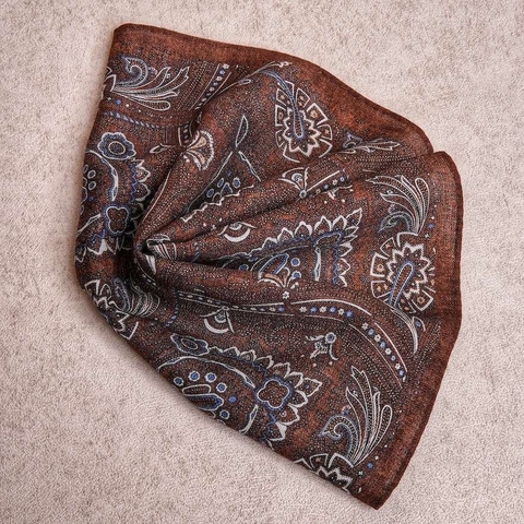 Brown Paisley Wool Pocket Square