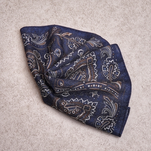 Navy Paisley Wool Pocket Square