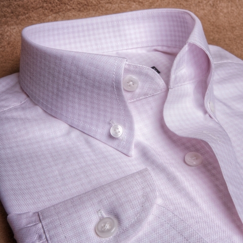 Light Pink Mini Check Button Down Cotton Shirt