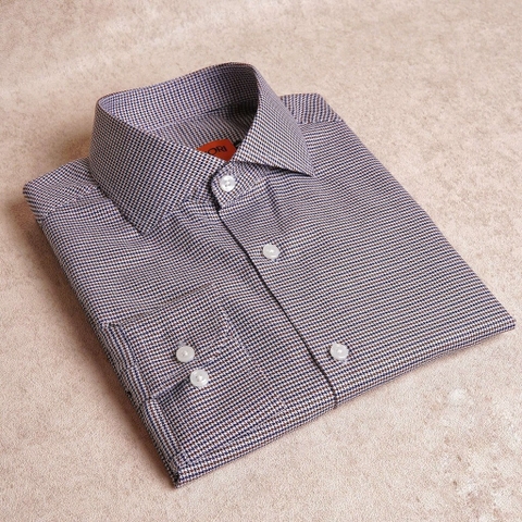 Navy Brown Houndstooth Cotton Shirt