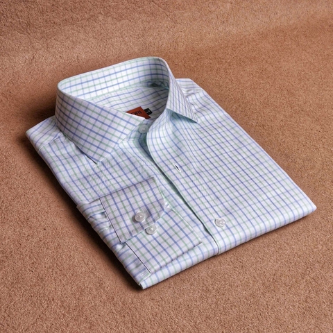 Mint Blue Cross Check Cotton Shirt