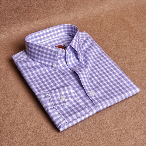 Purple Micro Check Button Down Cotton Shirt