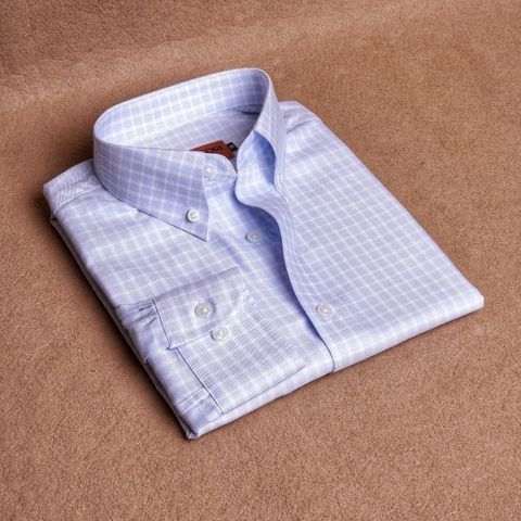Blue Mist Check Button Down Cotton Shirt