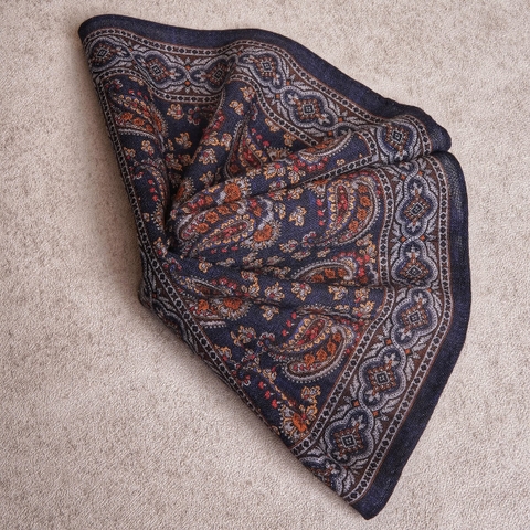 Artisan Navy Burgundy Paisley Wool Pocket Square