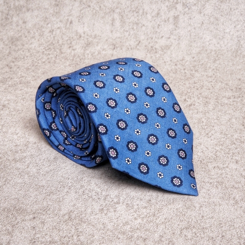 Signature Floral Parisian Blue Linen Tie