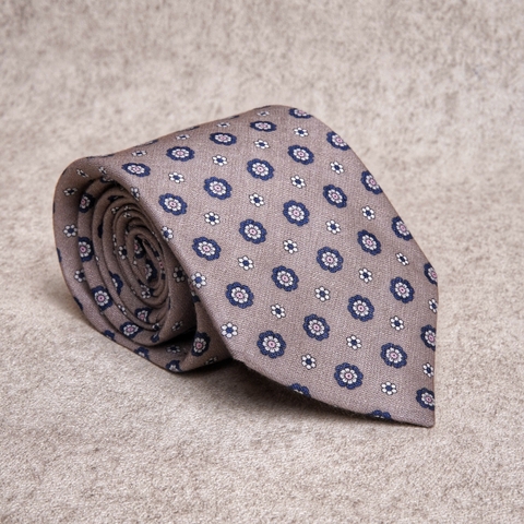 Signature Floral Taupe Blue Linen Tie