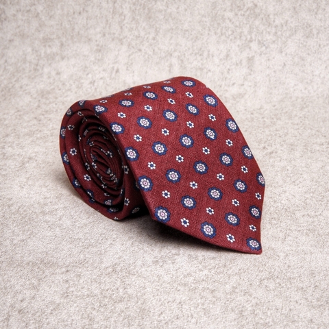 Signature Floral Burgundy Blue Linen Tie