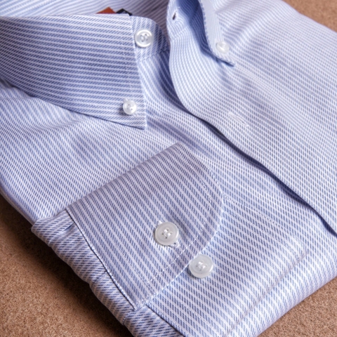 Blue Diagonal Micro Weave Striped Button Down Cotton Shirt