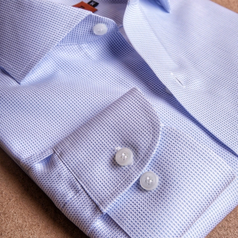 Sky Blue Small Grid Cotton Shirt