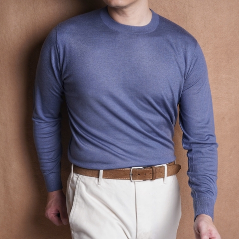 Toscana Slate Blue Round Neck Wool Blend