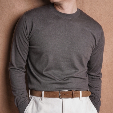 Toscana Dark Taupe Round Neck Wool Blend