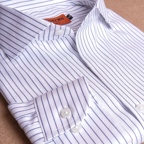White Navy Pinstripe Cotton Shirt