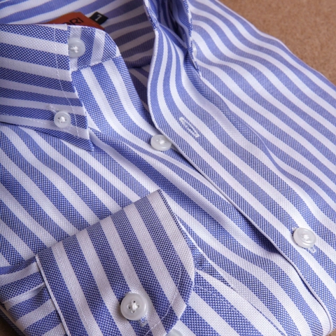 Classic Blue Striped Button Down Cotton Shirt
