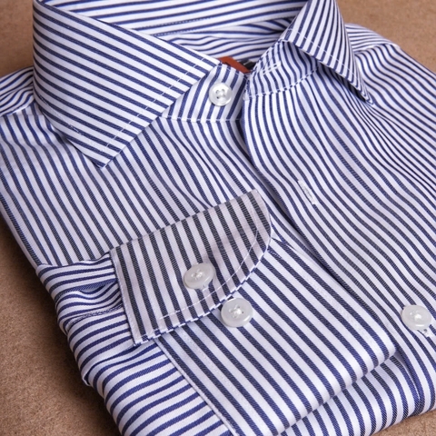 Navy White Striped Cotton Shirt