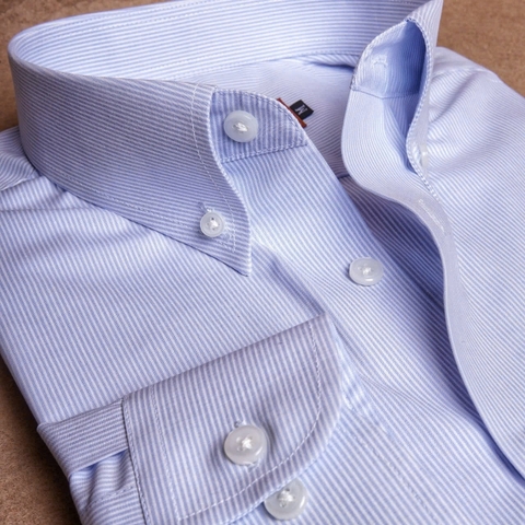 Pastel Blue Striped Button Down Cotton Shirt