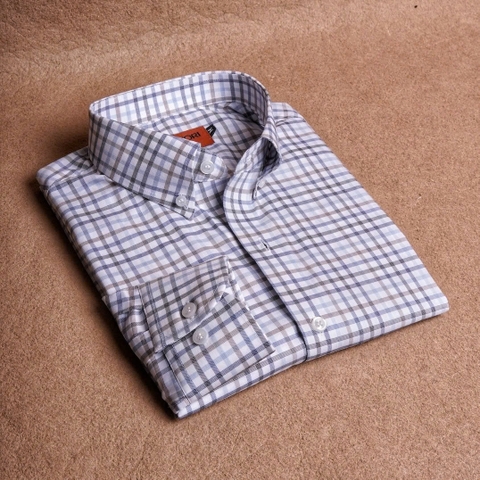 Blue Mix Check Button Down Cotton Shirt