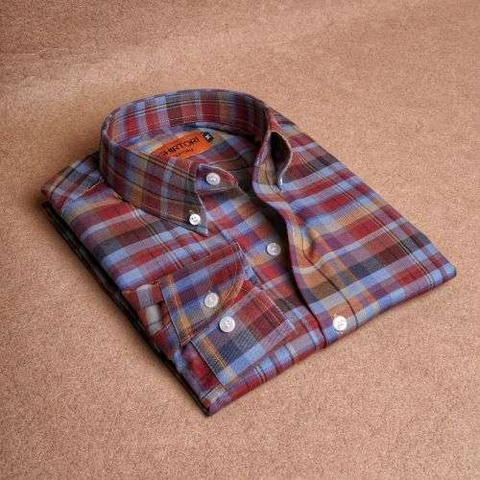 Red Autumn Check Button Down Flannel Cotton Shirt