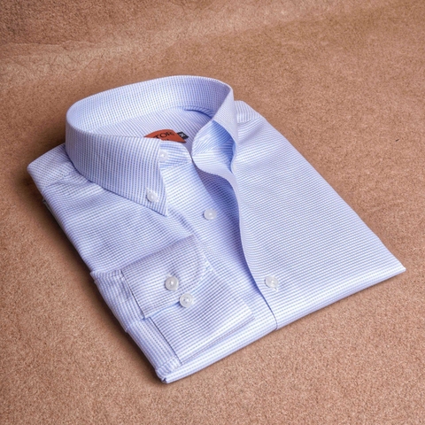 Light Blue Casual Texture Button Down Cotton Shirt
