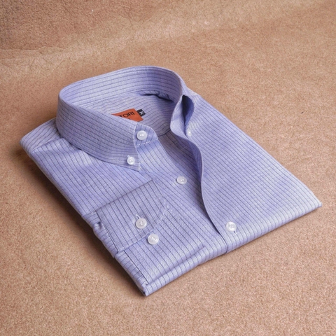Steel Blue Texture Button Down Cotton Shirt