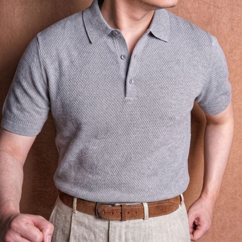 Bagnoli Grey Pure Cotton Knit Polo