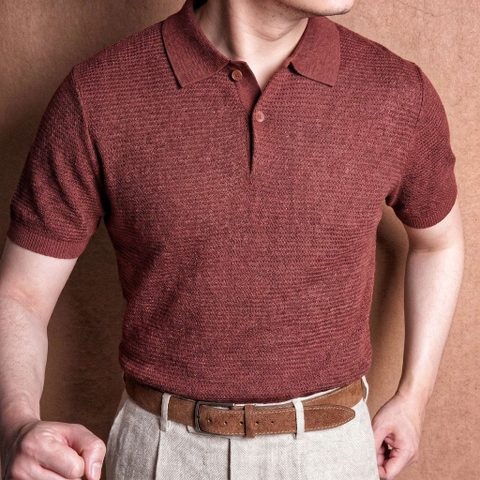Sasso Red Linen Tencel Knit Polo