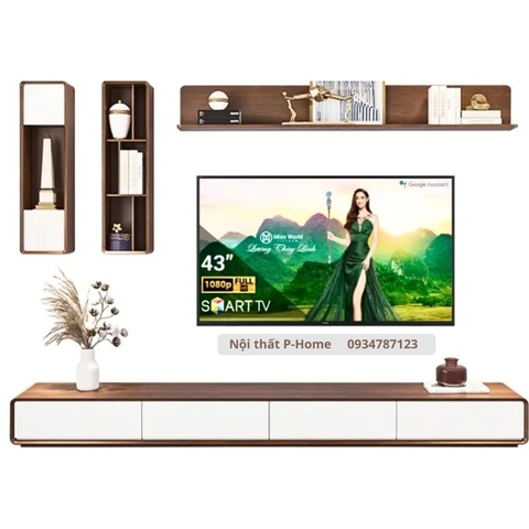 Kệ tivi kèm kệ gỗ trang trí PHKTV-09