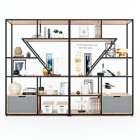 Kệ trang trí có tủ dưới khung sắt gỗ MDF PH773