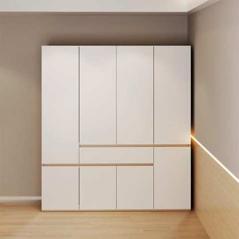 Tủ quần áo 4 cánh to 1 ngăn kéo trắng vân gỗ PHA-118TG