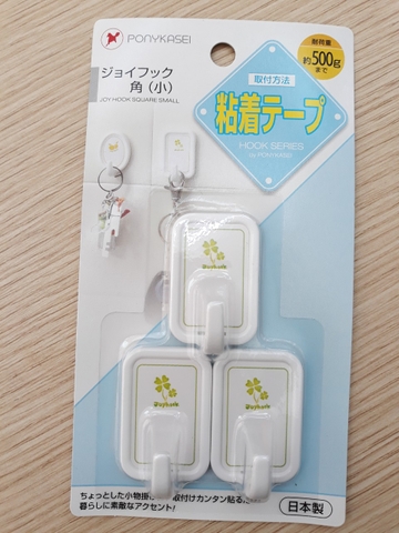 PONYKASEI - Móc dán tường chữ nhật màu trắng 3 chiếc HK-021