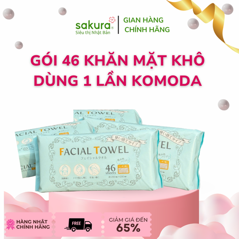Gói 46 khăn mặt khô dùng 1 lần Komoda 20x20cm