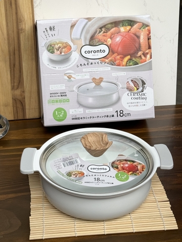 Nồi lẩu mini nhôm đúc chống dính Coronto Kakusee (18cm, màu ghi đá) - hàng Nhật nội địa