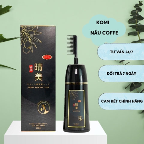 Komi - Dầu Gội Phủ Bạc Thảo Dược Nhật Bản Dạng Chai Có Lược Chải 350ml (Màu Nâu Vàng)