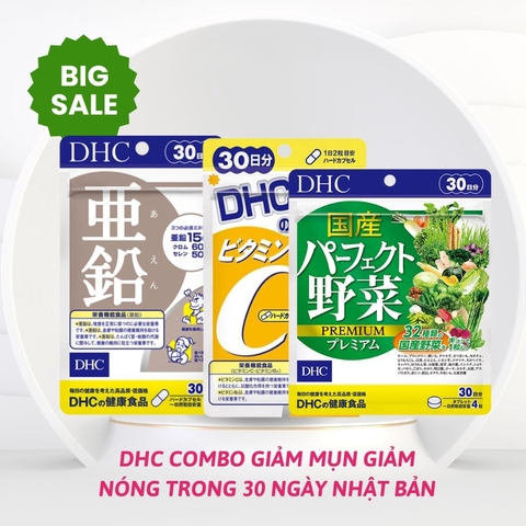 DHC - Combo Giảm Mụn Giảm Nóng Trong 30 Ngày Nhật Bản (Vitamin C, Kẽm, Viên Rau Củ)