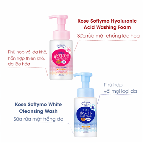 Kose - Sữa Rửa Mặt & Tẩy Trang Tạo Bọt Dưỡng Trắng Softymo 200ml - Mọi Loại Da