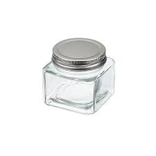 Lọ thủy tinh dáng vuông, nắp kim loại 250ml Echo
