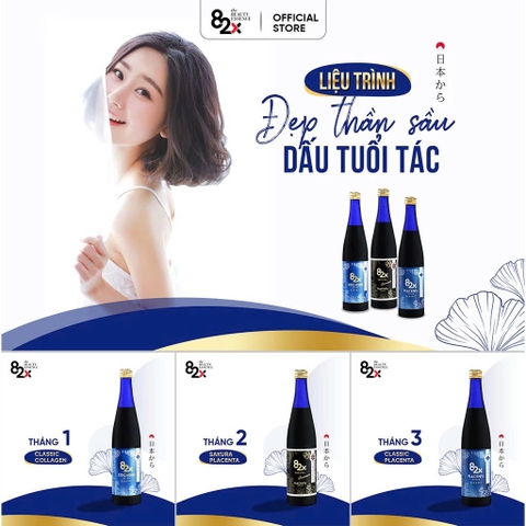82X - Bộ 3 Phục Hồi Lão Hóa Da, Điều Trị Nám Và Cân Bằng Nội Tiết Tố Cao Cấp 82X Classic Collagen & Sakura Placenta & Classic Placenta 500ml