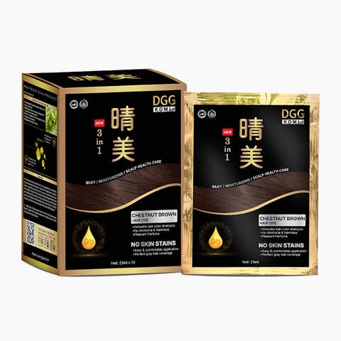 Komi - Dầu Gội Phủ Bạc Thảo Dược Nhật Bản Dạng Gói 10 x 25ml (Màu Nâu Đen)
