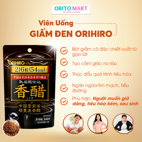 Orihiro  - Viên Uống Giảm Cân Giấm Đen Gạo Lứt 216 Viên ( 54 Ngày)