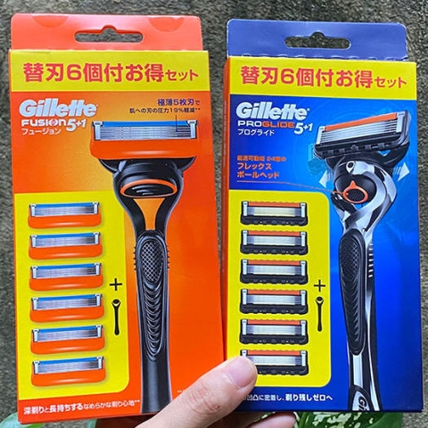 Gillette Fusion - Set dao cạo râu 5 lưỡi kép ( 1 thân + 6 đầu thay thế) mẫu 6