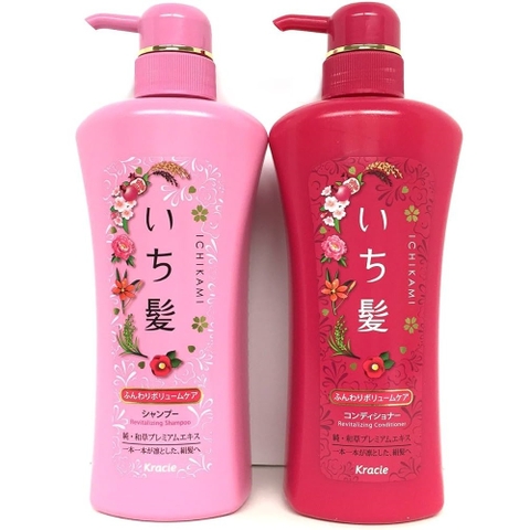 Ichikami - Bộ Dầu Gội Xả Làm Phồng Tóc Ichikami Màu Hồng 2 Chai 480ml