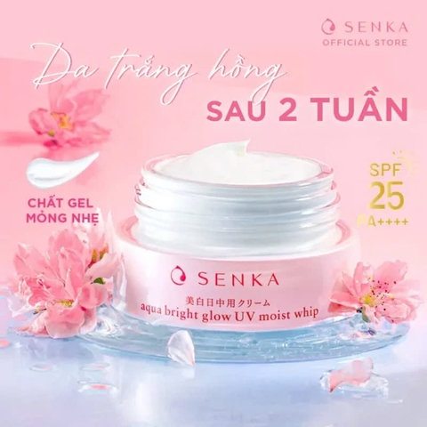 Senka - Kem Dưỡng Trắng Da Chống Nắng Ban Ngày Senka Aqua Bright Glow UV Moist Whip SPF25+/PA++ 50g