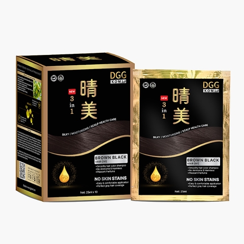 KOMI - Dầu Gội Phủ Bạc Hữu Cơ Màu Nâu Đen Hộp 10 Gói x 25ml