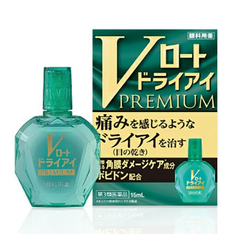 Nhỏ Mắt Rohto V-Premium 15ml Mẫu 2023 màu xanh lá trị khô mắt, ngứa, cộm mắt